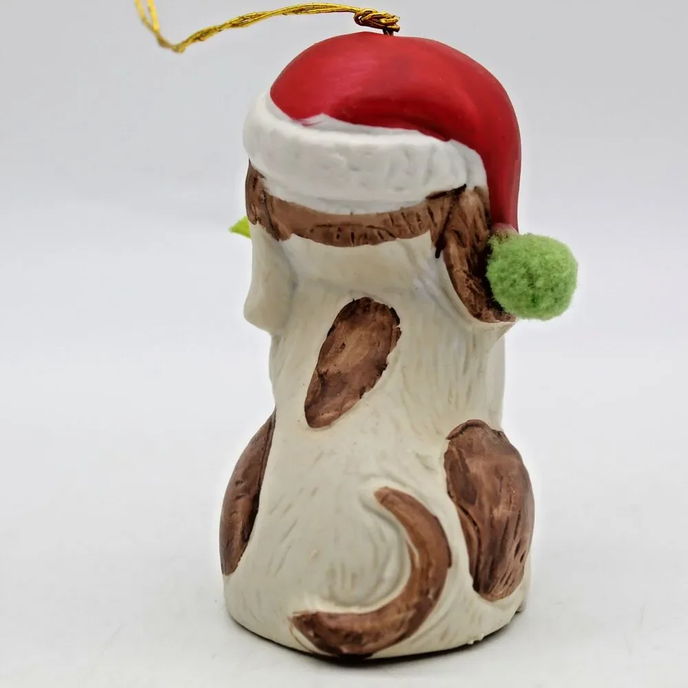 Holly Bells Porcelain Puppy Dog Bell Ornament Vintage 1986 Original Box b